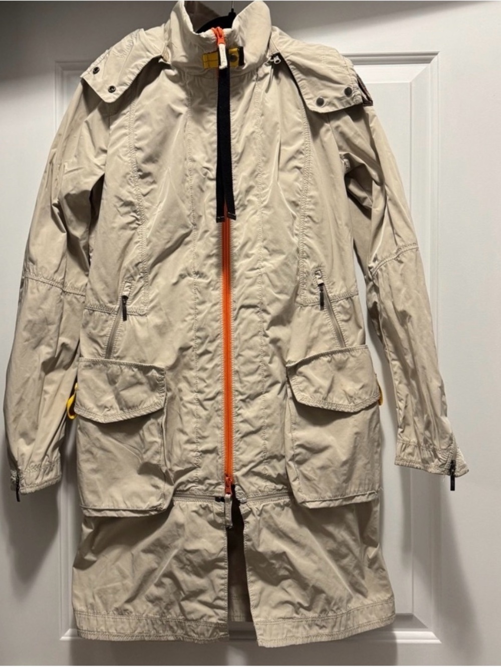 Parajumpers Beige Utility Jacket with Orange Zip and Yellow Accents